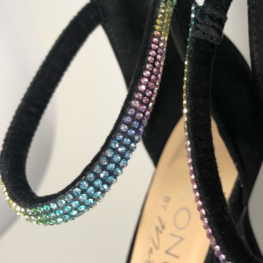 Coconuts by Matisse Open Toe Suede Rainbow Rhinestone Stiletto Heel Size 6.5 - Picture 3 of 11